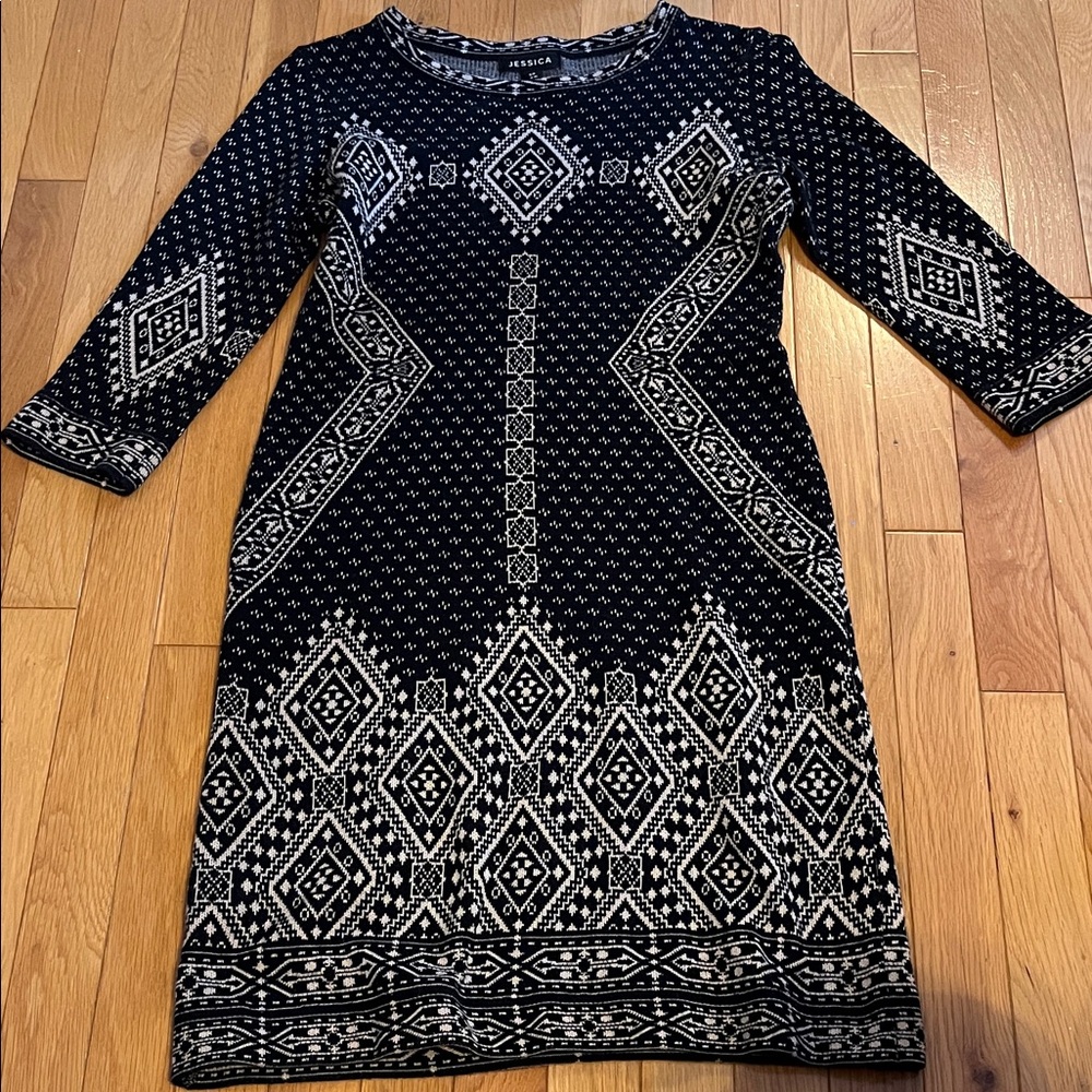 Jessica black and cream long sleeve sweater dress